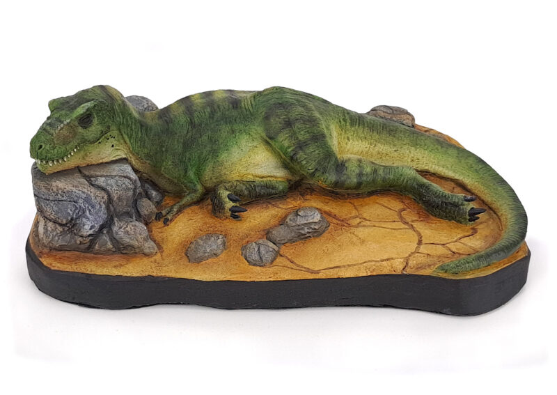 T-Rex schlafend, grün, Dinosaurier Modell von Galileo Hernandez